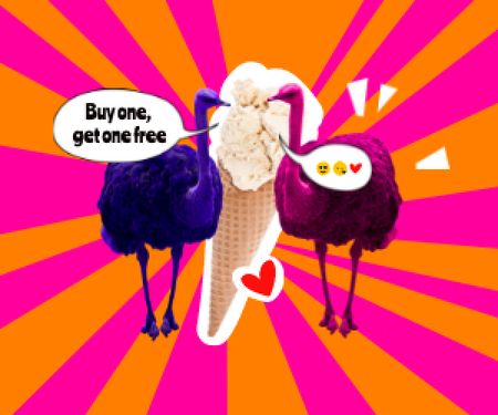 Platilla de diseño Funny Ostriches eating Big Ice Cream Medium Rectangle