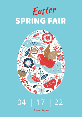 Easter Fair Announcement with Flower Egg on Blue Flyer A7 Design Template