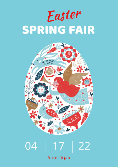 Easter Fair Announcement with Flower Egg on Blue Flyer A7 Πρότυπο σχεδίασης