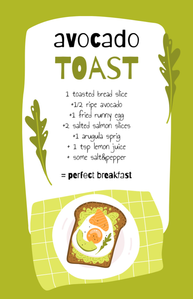 Avocado Toast Cooking Steps Recipe Card – шаблон для дизайну