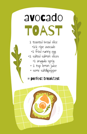 Template di design passi di cottura del pane tostato di avocado Recipe Card