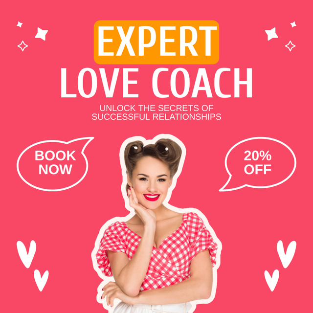 Modèle de visuel Expert Love Coach Promotion on Cute Retro Layout - Instagram AD