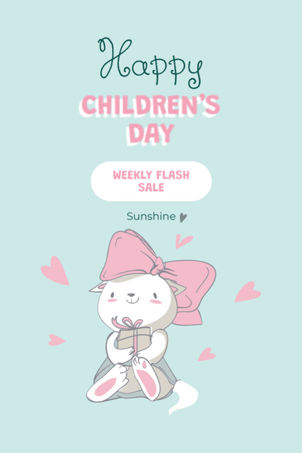 Children's Day Offer With Cute Cat Character Postcard 4x6in Vertical Design Template