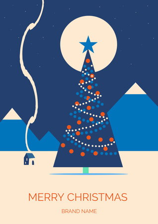 Designvorlage Winterlandschaft auf Weihnachtsblau für Poster