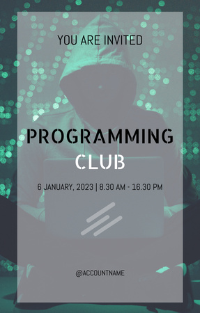 Anúncio do clube de programação com laptop Invitation 4.6x7.2in Modelo de Design