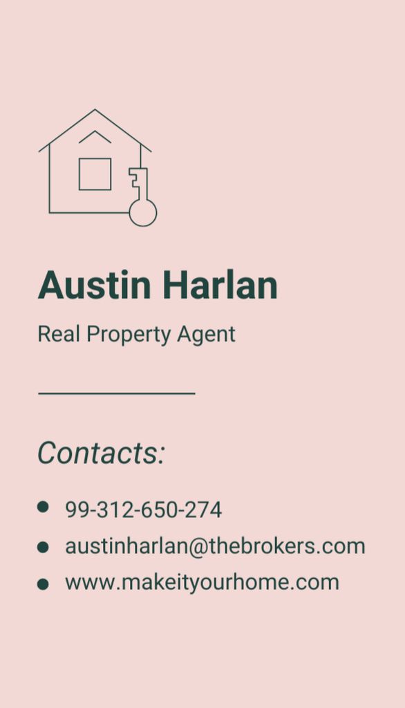 Real Property Agent Services Offer in Pink Business Card US Vertical Design Template