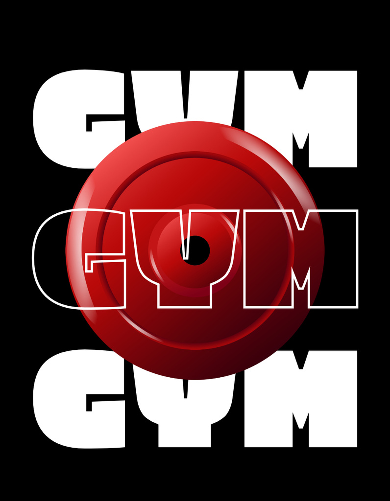 Gym Emblem with Red Weight Plate T-Shirt Tasarım Şablonu