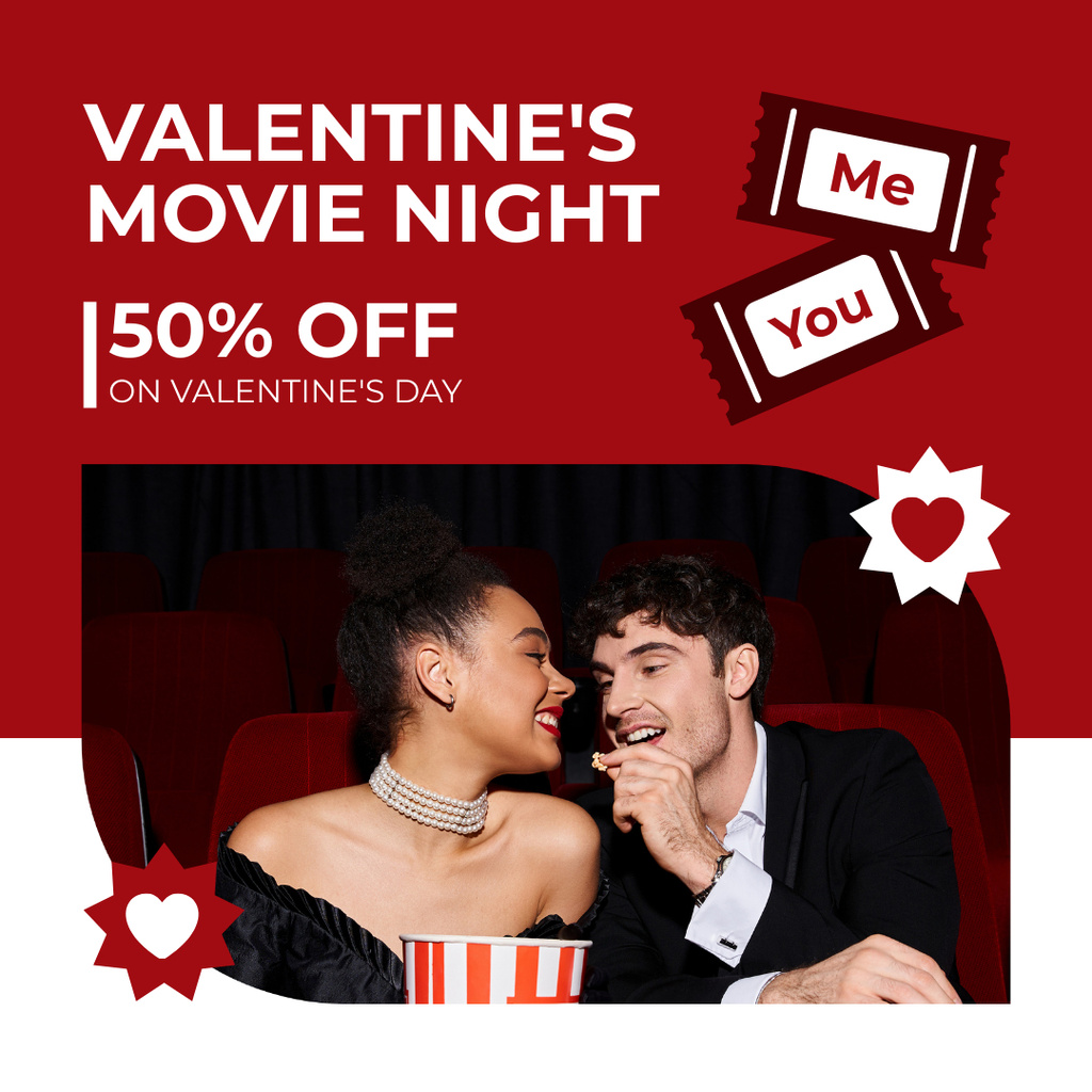 Valentine's Day Movie Night At Half Price For Couples Instagramデザインテンプレート