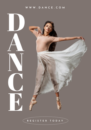 Template di design Annuncio della scuola di danza con una ragazza in scarpe da punta su grigio Poster 28x40in