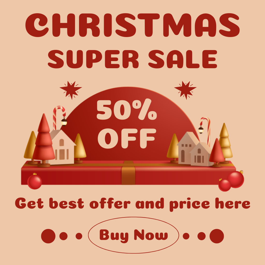 Christmas Super Sale Red Instagram ADデザインテンプレート