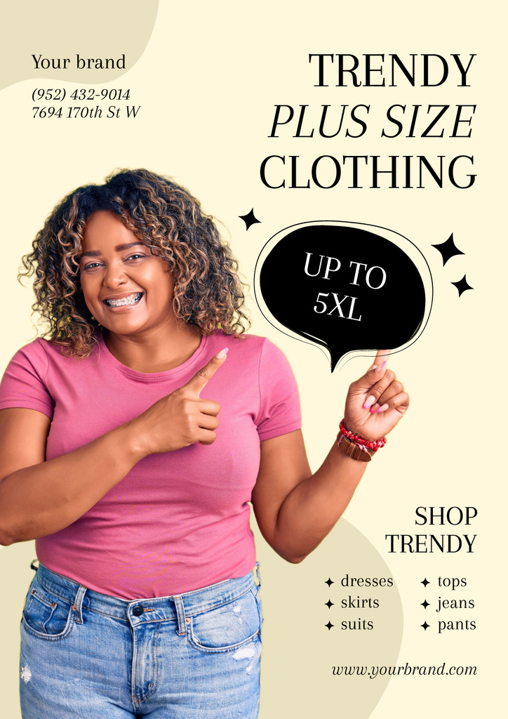 Plantilla de diseño de Ad of Trendy Plus Size Clothing Poster 