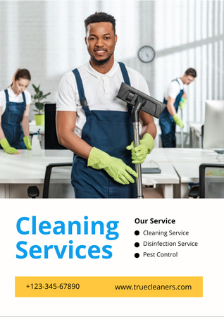 Smiling Cleaning Service Worker Flyer A4 Design Template