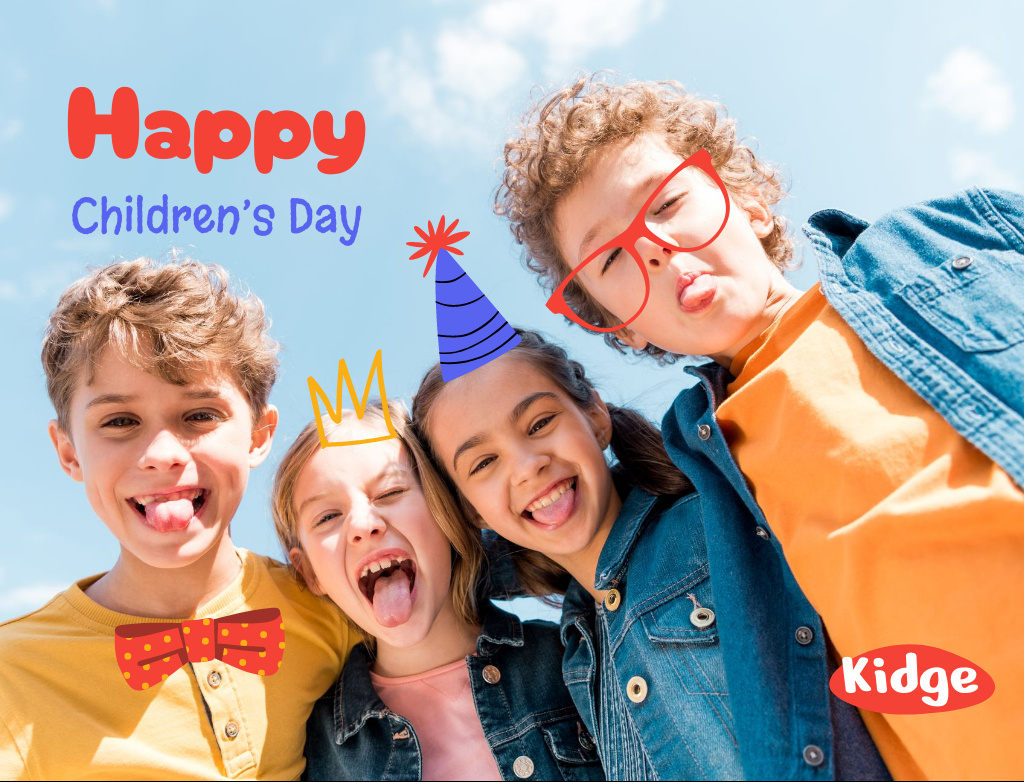 Children's Day Greeting With Happy Boys and Girls Postcard 4.2x5.5in Design Template