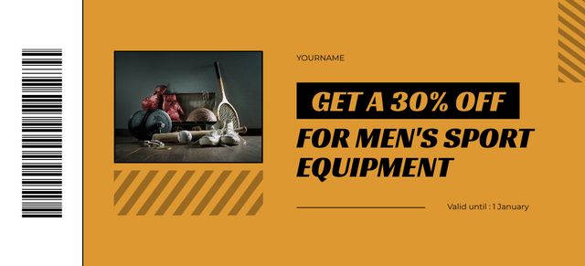 Ontwerpsjabloon van Coupon 3.75x8.25in van Durable Men's Sports Equipment With Discounts Offer
