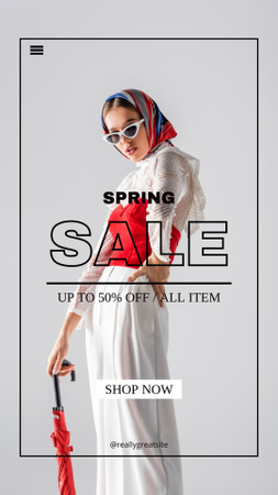 Designvorlage Spring Sale Announcement with Young Woman in White für Instagram Story