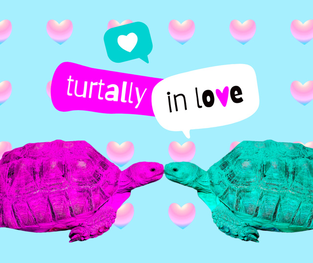Cute Illustration with Kissing Turtles Facebookデザインテンプレート