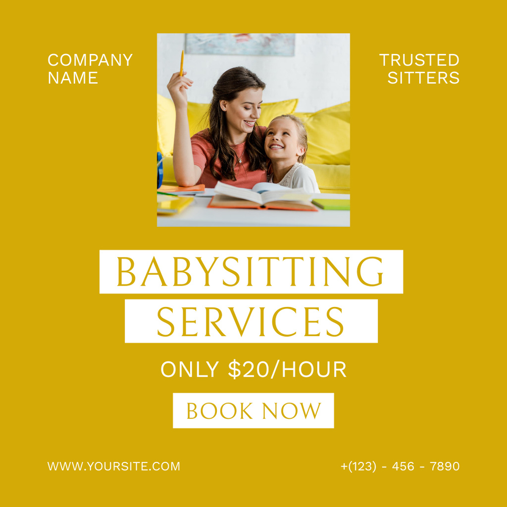 Advertisement for Babysitting Service with Smiling Woman and Little Girl Instagram Modelo de Design