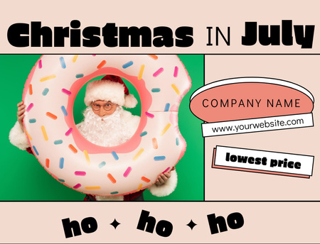 Santa With Donut For Christmas In July Postcard 4.2x5.5in Design Template