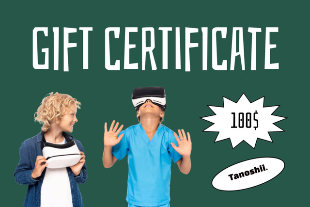 VR Gear Voucher for Kids Education and Leisure Gift Certificate Design Template