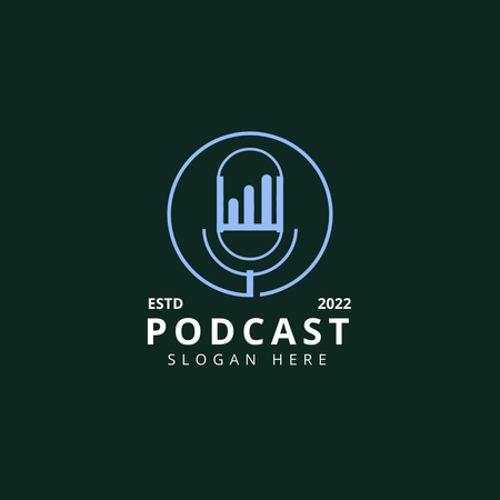 Podcast Emblem with Microphone in Green Logo 1080x1080px Design Template