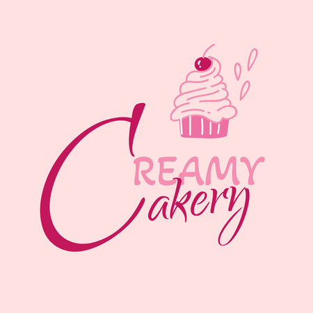 Ontwerpsjabloon van Logo 1080x1080px van Bakery Ad with Creamy Cupcake with Cherry