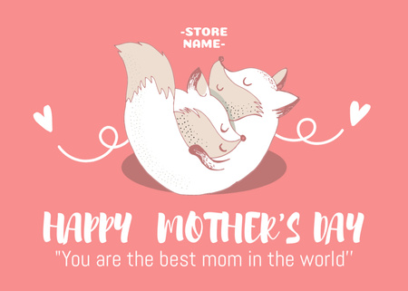 Illusztráció aranyos rókák anyák napja Postcard 5x7in tervezősablon