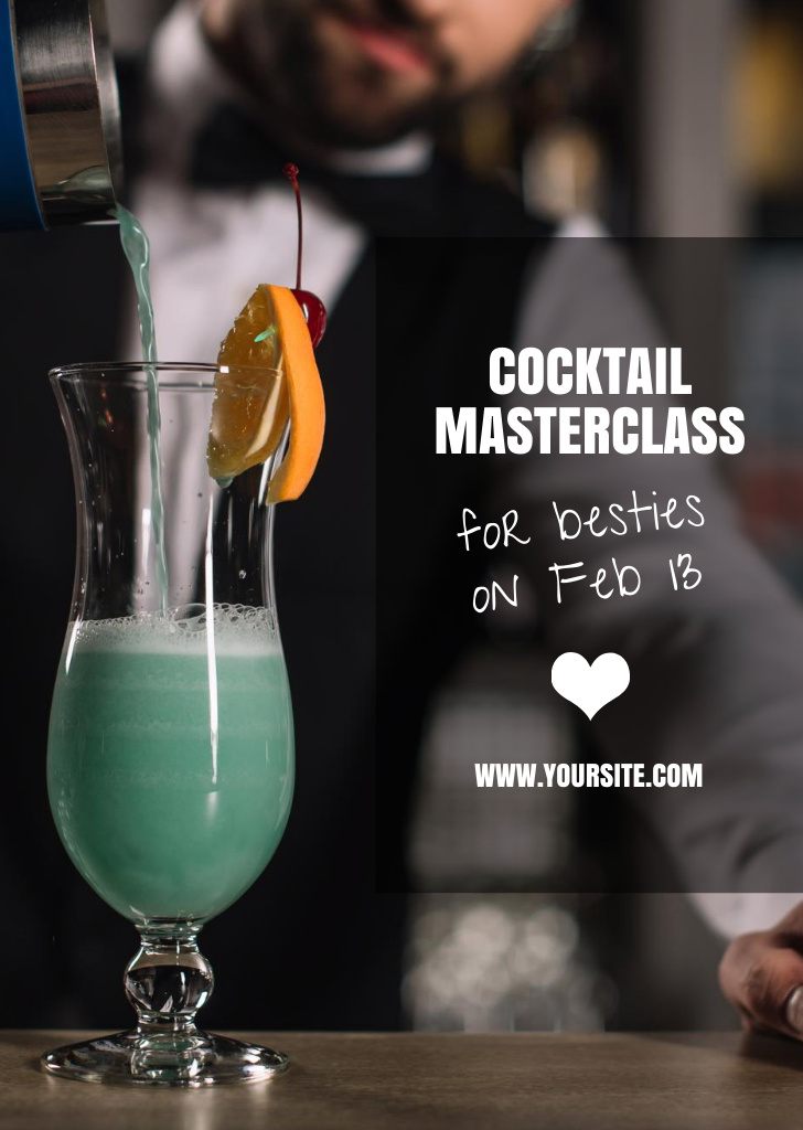 Cocktail Masterclass Invitation on Galentine's Day Postcard A6 Vertical Design Template