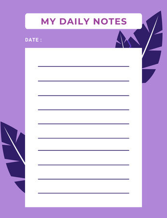 Daily Goals Planner with Leaves on Purple Notepad 107x139mm Modelo de Design
