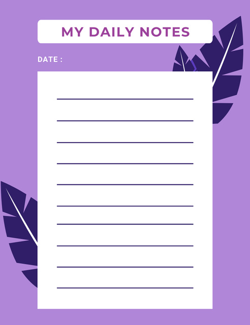 Daily Goals Planner with Leaves on Purple Notepad 107x139mmデザインテンプレート