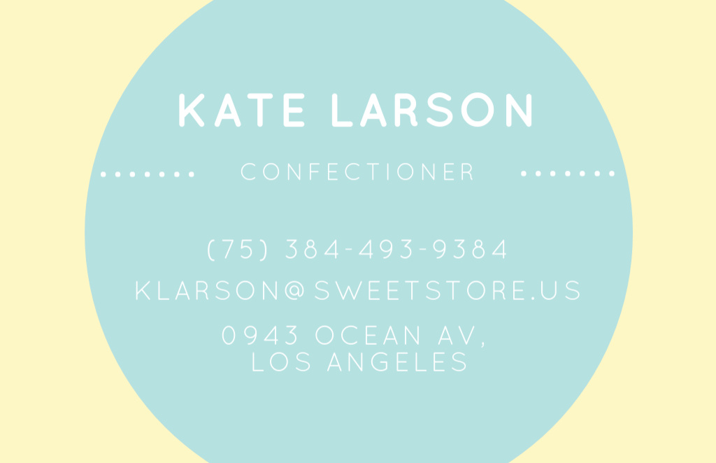 Confectioner Contacts with Circle Frame in Blue Business Card 85x55mm – шаблон для дизайну
