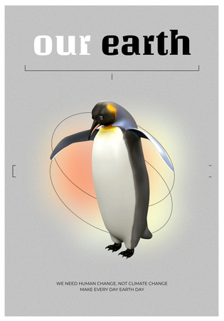 Global Warming Problem Awareness with Penguin Poster 28x40in Design Template