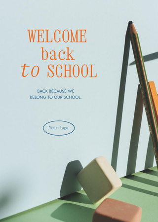 Takaisin kouluun -ilmoitus paperitavaroiden kanssa Postcard A6 Vertical Design Template