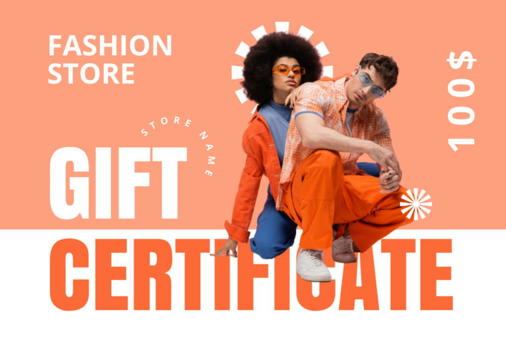 Ontwerpsjabloon van Gift Certificate van Gift Voucher Offer for Stylish Clothes on Couple