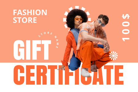 Designvorlage Gift Voucher Offer for Stylish Clothes on Couple für Gift Certificate