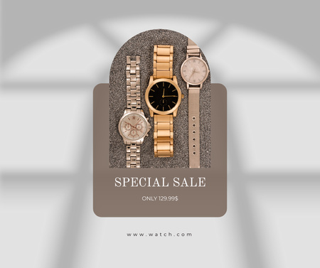 Venda especial de relógios de pulso na cor dourada Facebook Modelo de Design