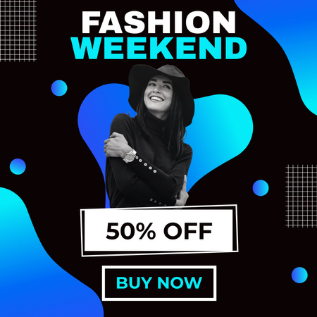 Weekend Sale of Clothing on Black and Blue Instagram Design Template