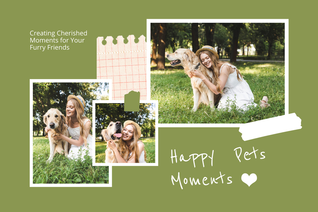 Beautiful Woman with Retriever on Walk in Park Mood Boardデザインテンプレート