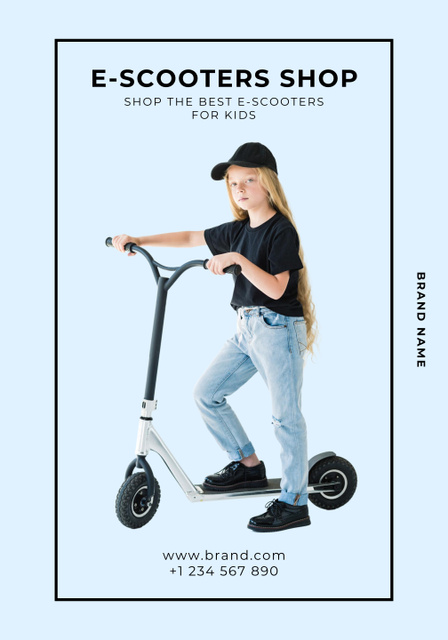 Cute Girl with E-Scooter Poster 28x40in – шаблон для дизайна
