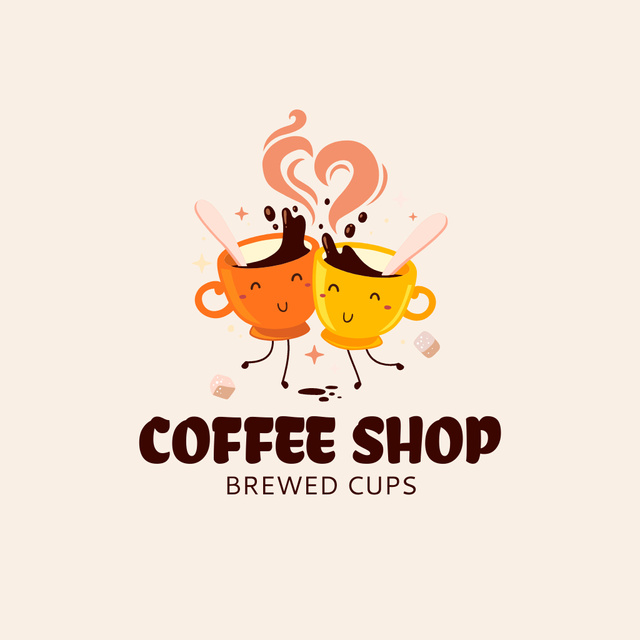 Cafe Ad with Cups of Hot Coffee Logo Design Template