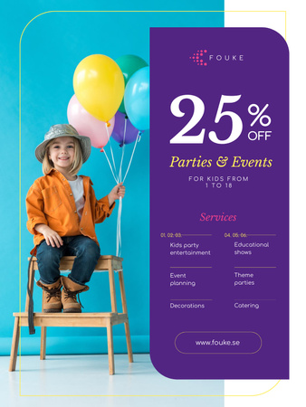 Platilla de diseño Party Organization Service with Girl with Balloons Poster US