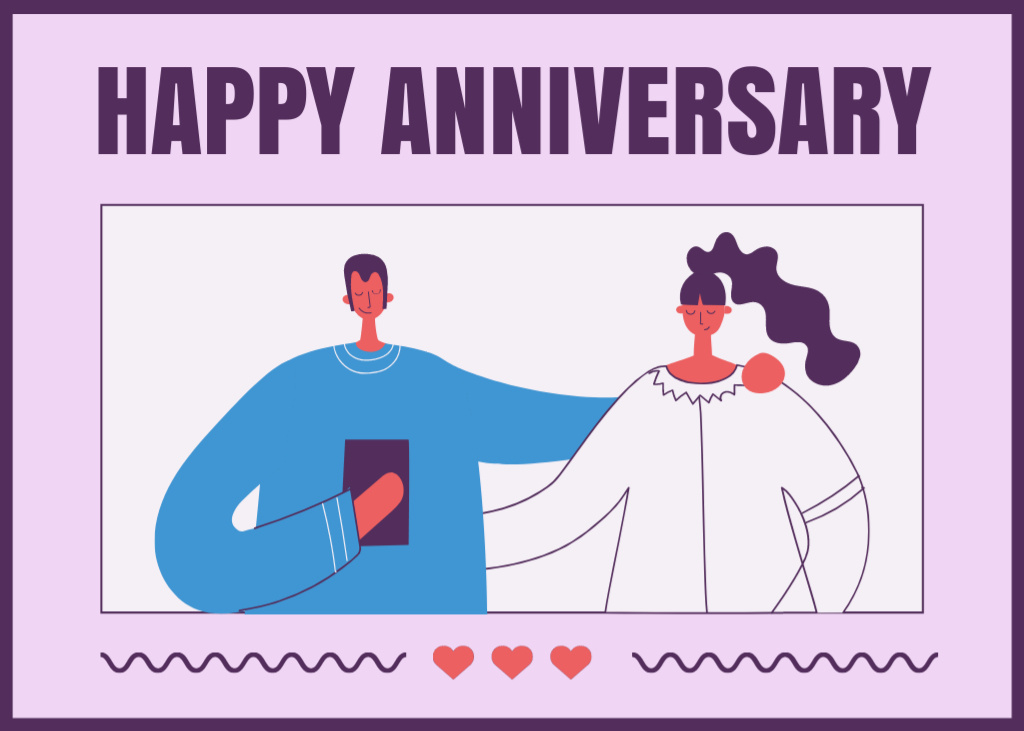 Happy Anniversary Greeting on Purple Postcard 5x7inデザインテンプレート