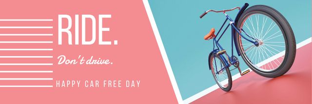 Happy Car Free Day with bicycle Email header Design Template