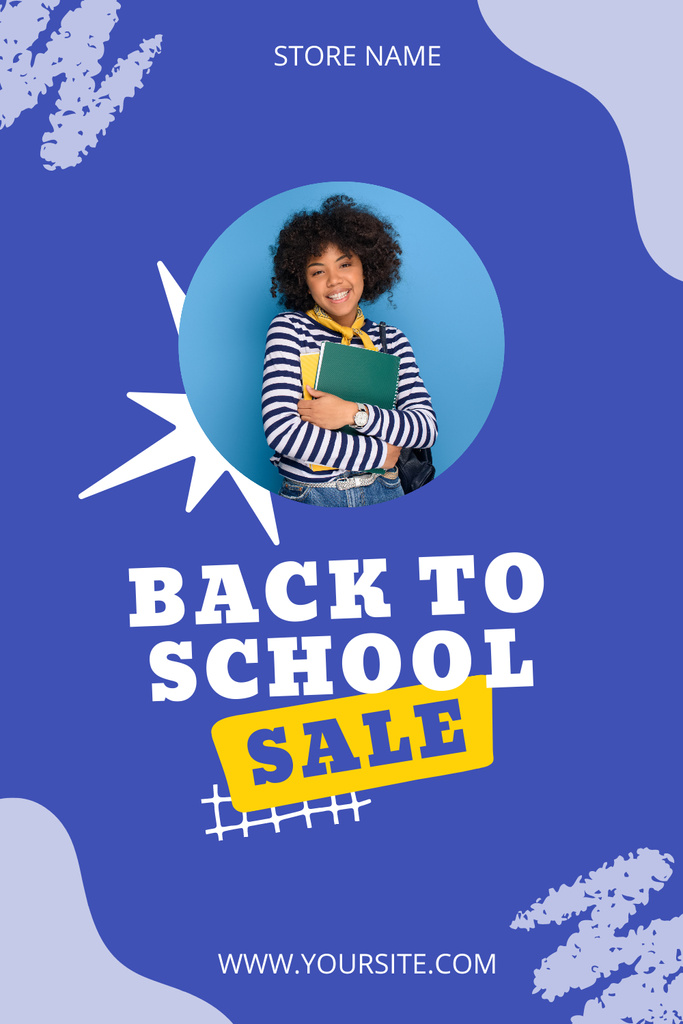 School Supplies Sale with African American Student Pinterestデザインテンプレート
