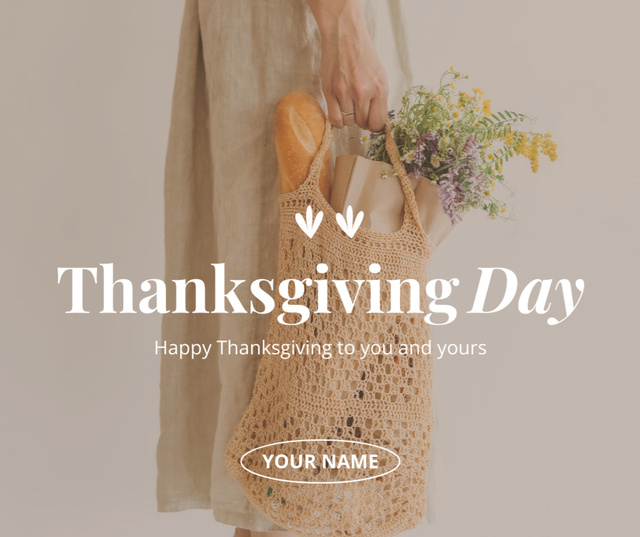 Woman with Groceries Bag on Thanksgiving Facebook tervezősablon