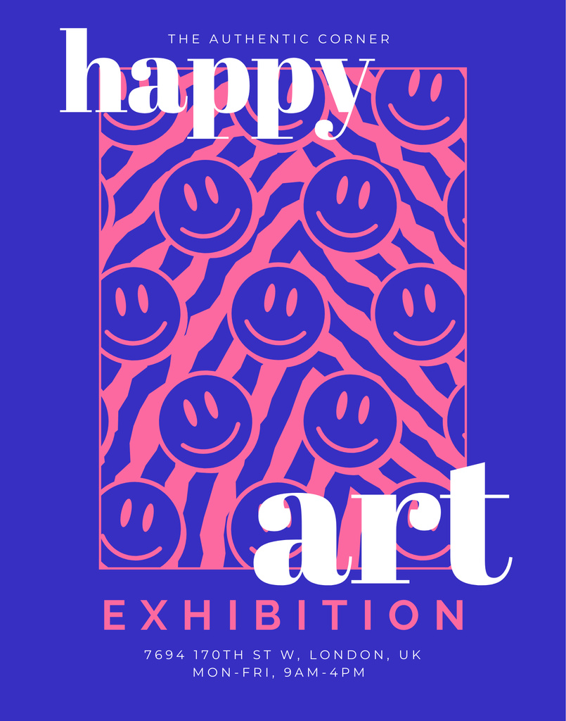 Psychedelic Exhibition Ad with Bright Blue Stickers Poster 22x28in Modelo de Design