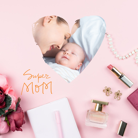 Happy Young Mother and Newborn Baby on Mother's Day Instagram Design Template