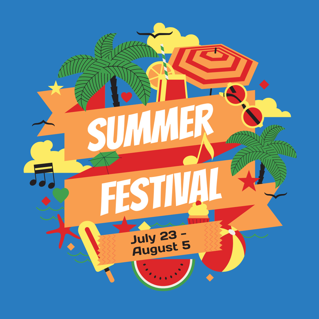 Summer Festival Announcement with Beach Attributes Instagram Design Template