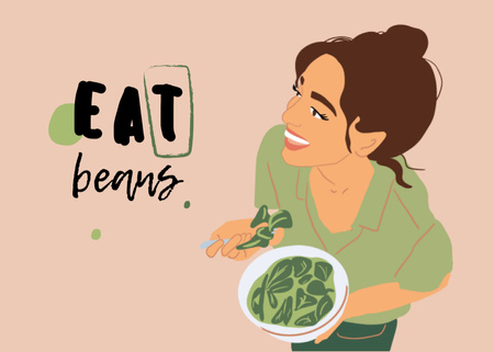 Vegan Lifestyle Concept with Woman eating Healthy Dish Postcard 5x7in Tasarım Şablonu