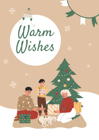 Christmas and New Year Wishes Happy Family Postcard A5 Vertical – шаблон для дизайна