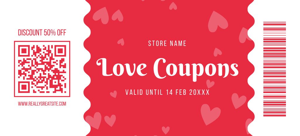 Gift Voucher for Valentine's Day Coupon 3.75x8.25in Šablona návrhu